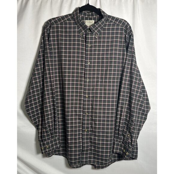 L.L. Bean Shirt Men's Size Large Green Plaid Button Front Long Sleeves Cotton - Picture 1 of 10